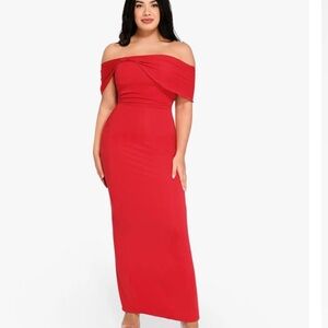 Popilush built in shapewear  Red Off-Shoulder Maxi Dress